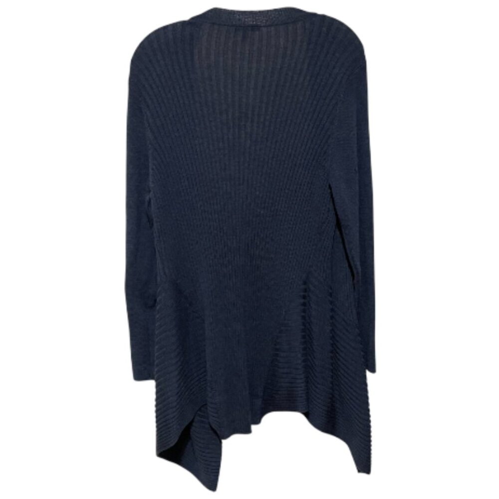 Eileen Fisher XL Blue Ribbed Open Front Asymmetrical Merino Wool Sweater EUC - Picture 3 of 6